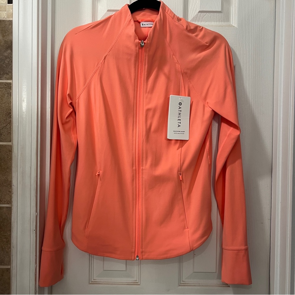 Athleta Salutation Zip Up Jacket Sunset Glow Orange size Small Petite